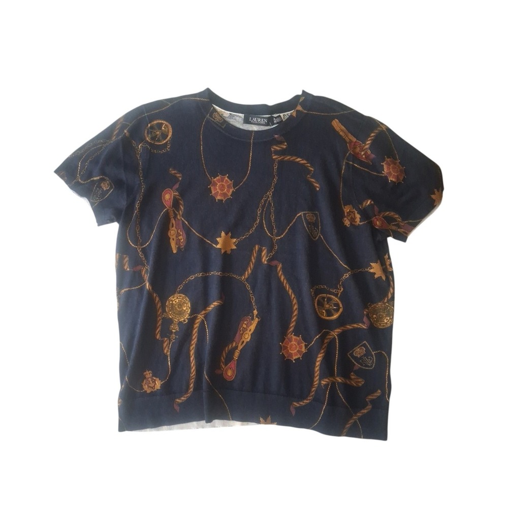 Ralph Lauren Eylah Navy Blue Pullover Medallion Print Womens Size 2XL